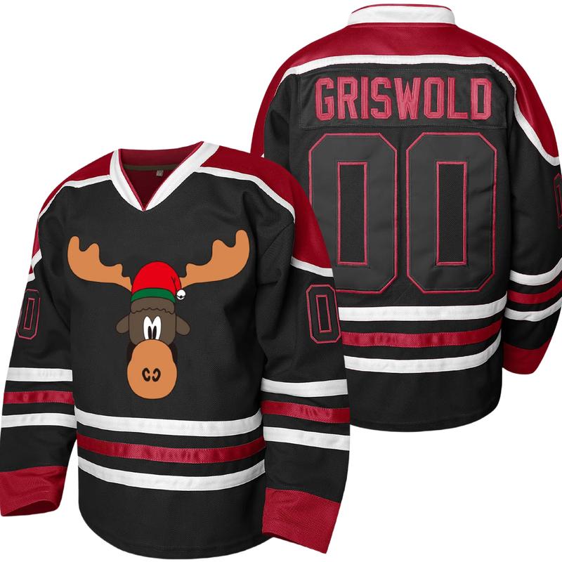 Griswold Moose Clark #00 Christmas Hockey Jersey – X-Mas Vacation Stitched Letters & Numbers Breathable Polyester