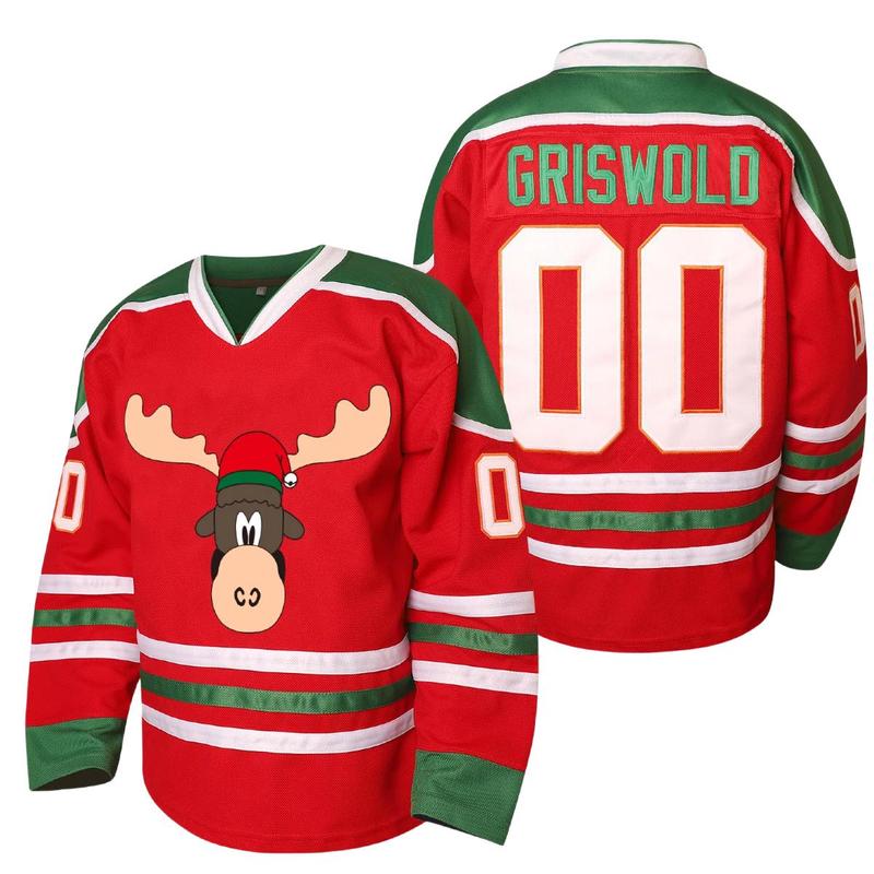 Griswold Moose Clark #00 Christmas Hockey Jersey – X-Mas Vacation Stitched Letters & Numbers Breathable Polyester