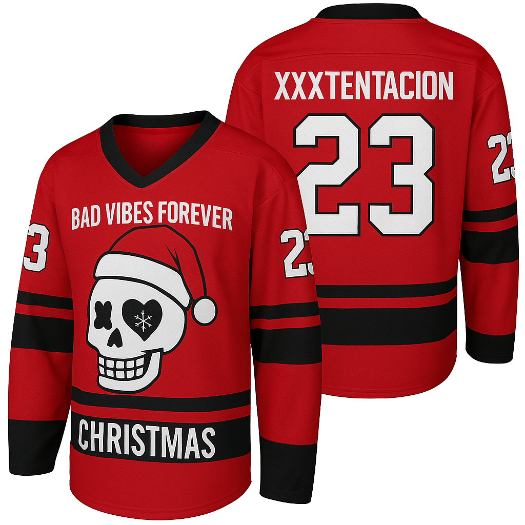 BAD VIBES FOREVER CHRISTMAS — XXXTENTACION Red Dual Custom Hockey Jersey
