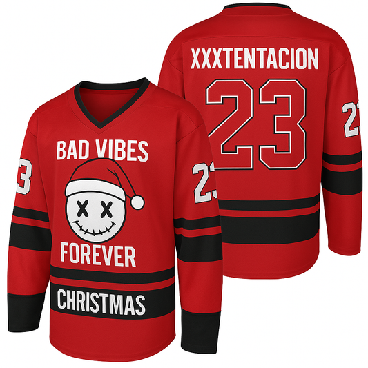BAD VIBES FOREVER CHRISTMAS — XXXTENTACION Red Dual Custom Hockey Jersey